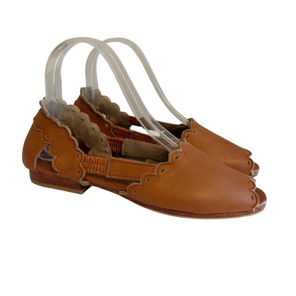 ELF Flat Sandals Womens 7 Brown Leather Slip On Bohemian Prairie Cottagecore